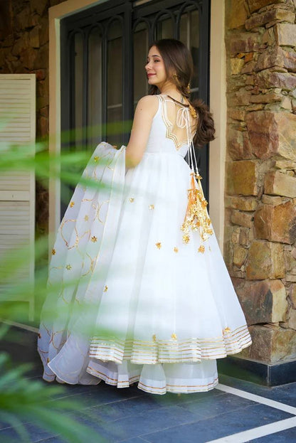 Elegant Off White Color Designer Handwork Anarkali Suit Set