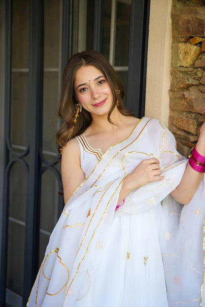 Elegant Off White Color Designer Handwork Anarkali Suit Set
