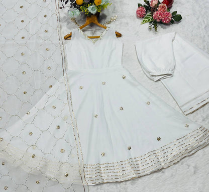 Elegant Off White Color Designer Handwork Anarkali Suit Set