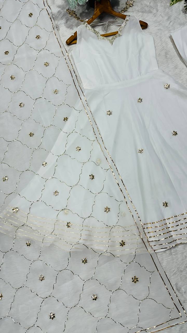 Elegant Off White Color Designer Handwork Anarkali Suit Set