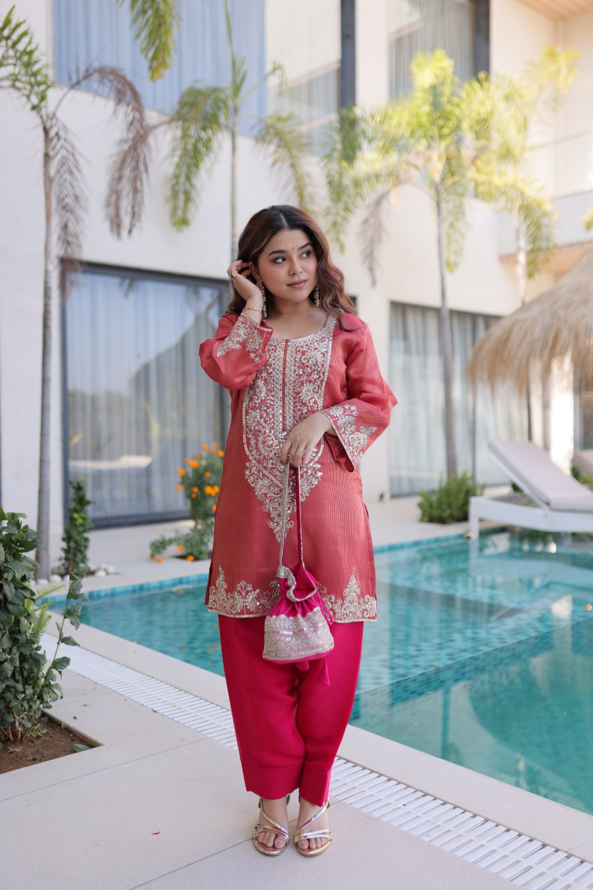 Graceful Peach Color Embroidered Salwar Suit Set