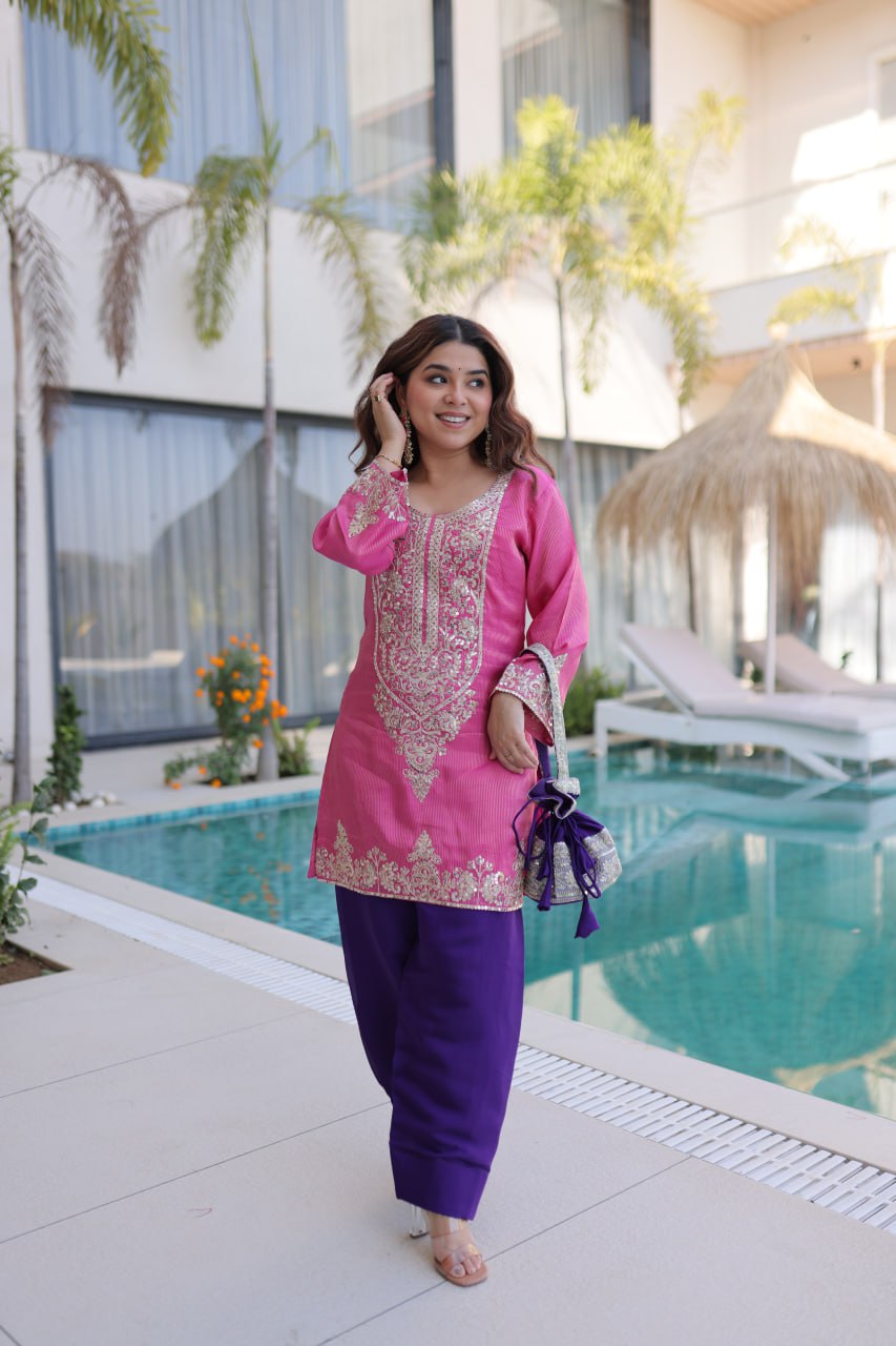 Attractive Baby Pink Color Embroidered Salwar Suit Set