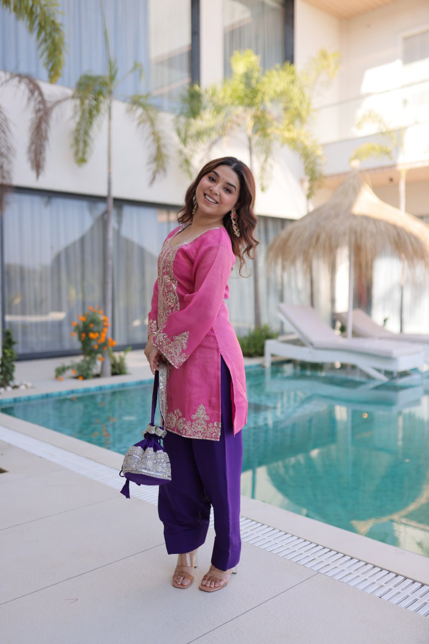 Attractive Baby Pink Color Embroidered Salwar Suit Set