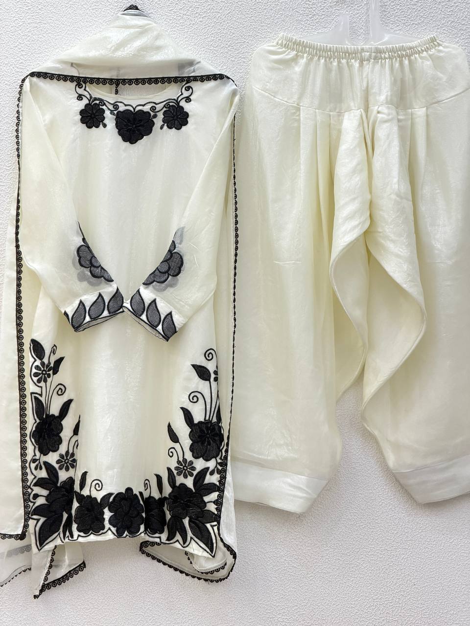 Party Wear Off White Color Fendy Silk Farshi Suit
