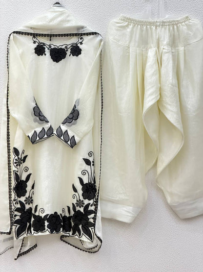 Party Wear Off White Color Fendy Silk Farshi Suit