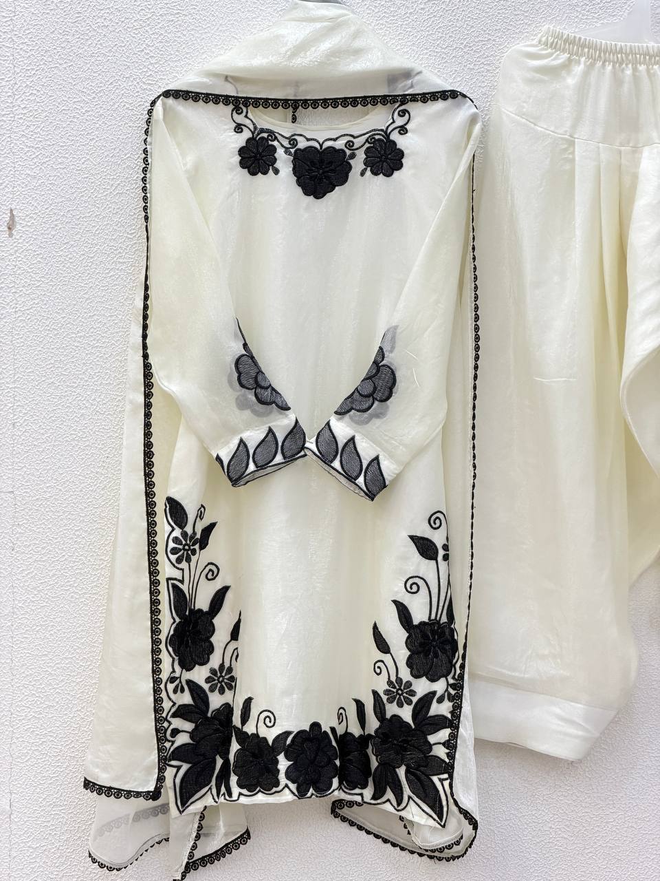Party Wear Off White Color Fendy Silk Farshi Suit