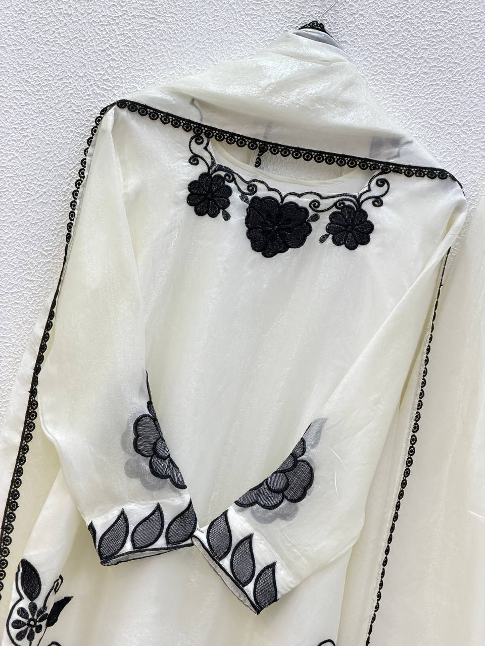 Party Wear Off White Color Fendy Silk Farshi Suit