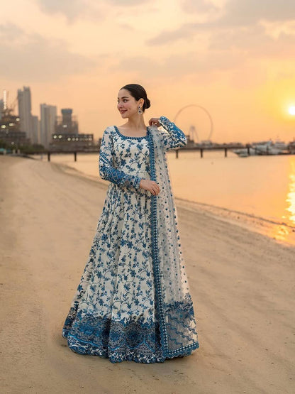 Designer Blue Color Georgette Embroidered Gown Set