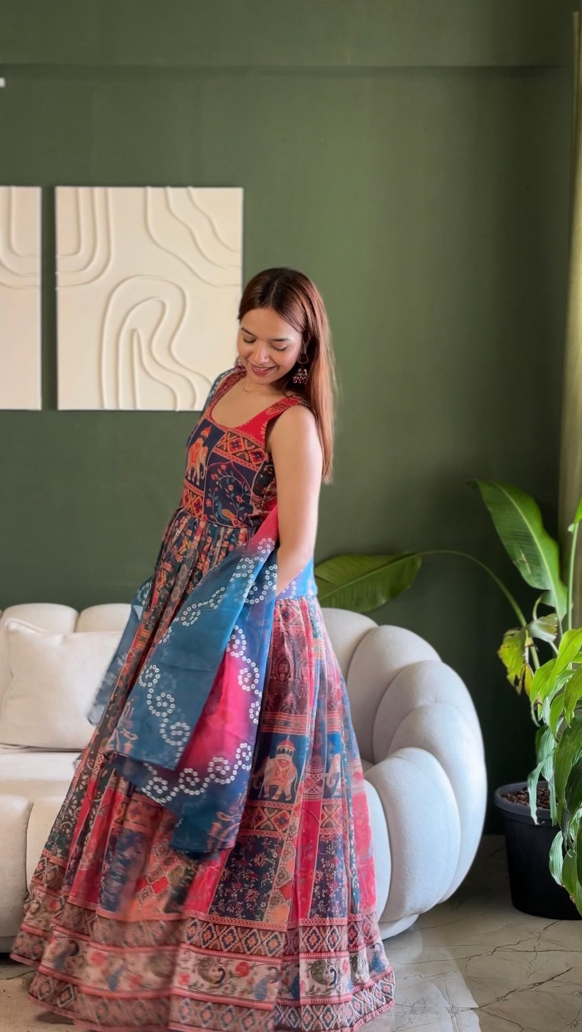 Beautiful Multi Soft Organza Patola Printed Anarkali Gown
