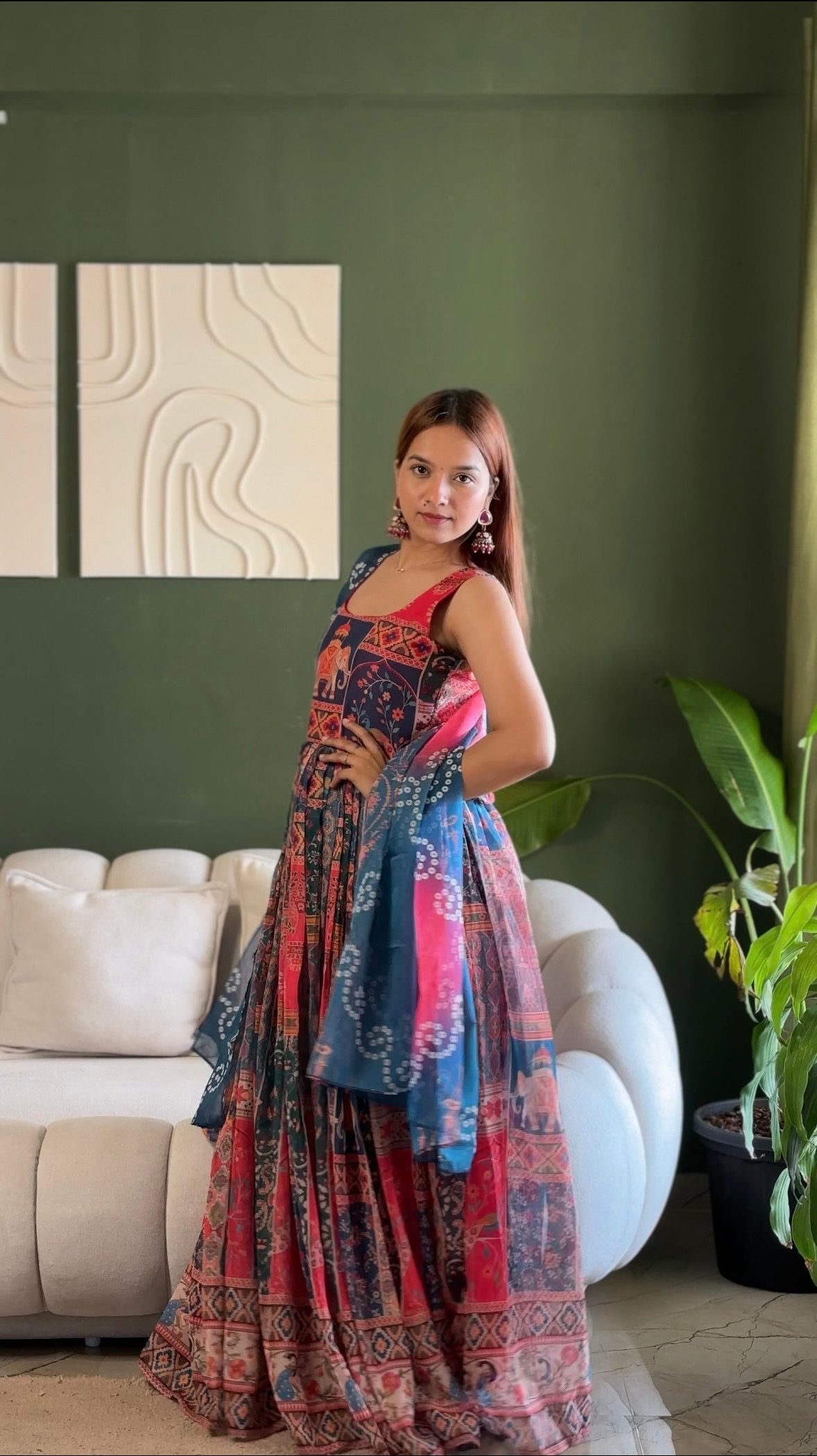 Beautiful Multi Soft Organza Patola Printed Anarkali Gown