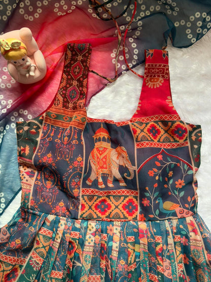 Beautiful Multi Soft Organza Patola Printed Anarkali Gown