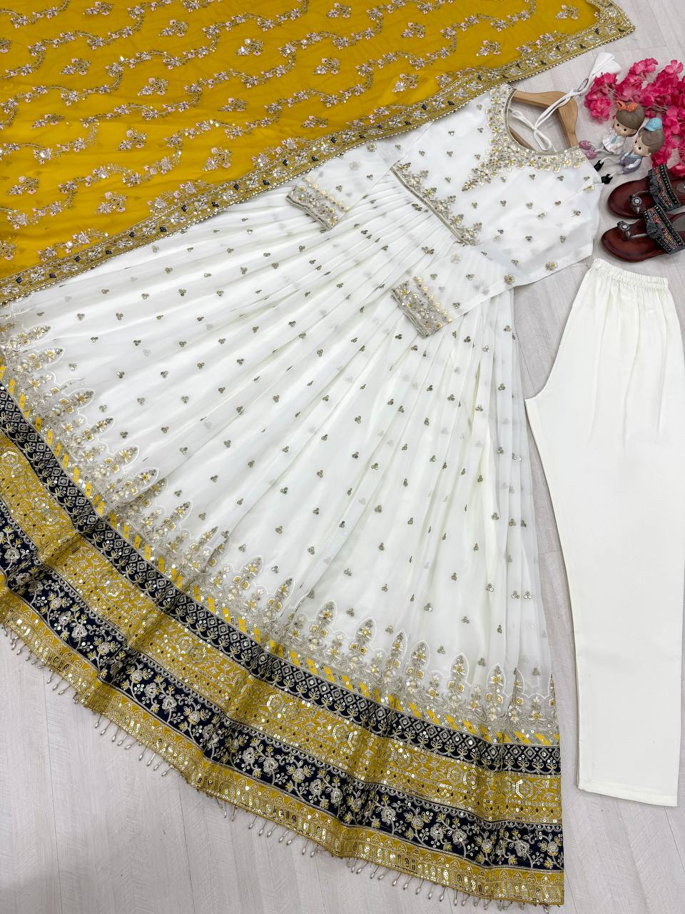 Exclusive Fully Stitch Yellow Color Heavy Faux Georgette With Embroidery Sequence Work Designer Gown