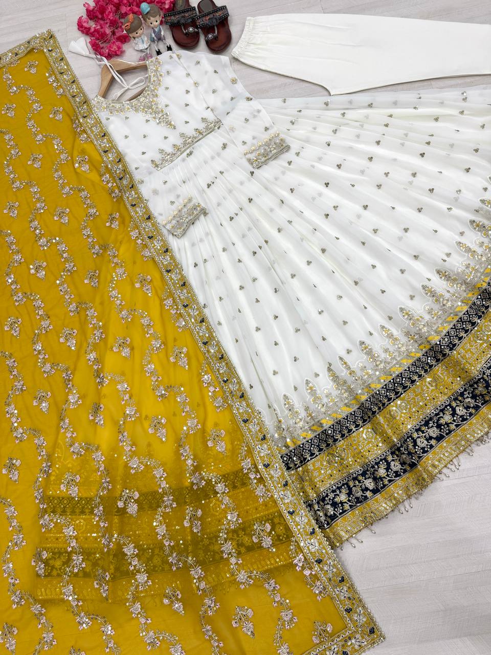 Exclusive Fully Stitch Yellow Color Heavy Faux Georgette With Embroidery Sequence Work Designer Gown