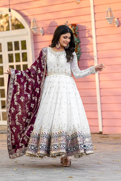 Exclusive Fully Stitch Purple Color Heavy Faux Georgette With Embroidery Sequence Work Designer Gown