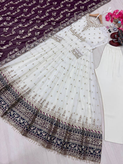 Exclusive Fully Stitch Purple Color Heavy Faux Georgette With Embroidery Sequence Work Designer Gown