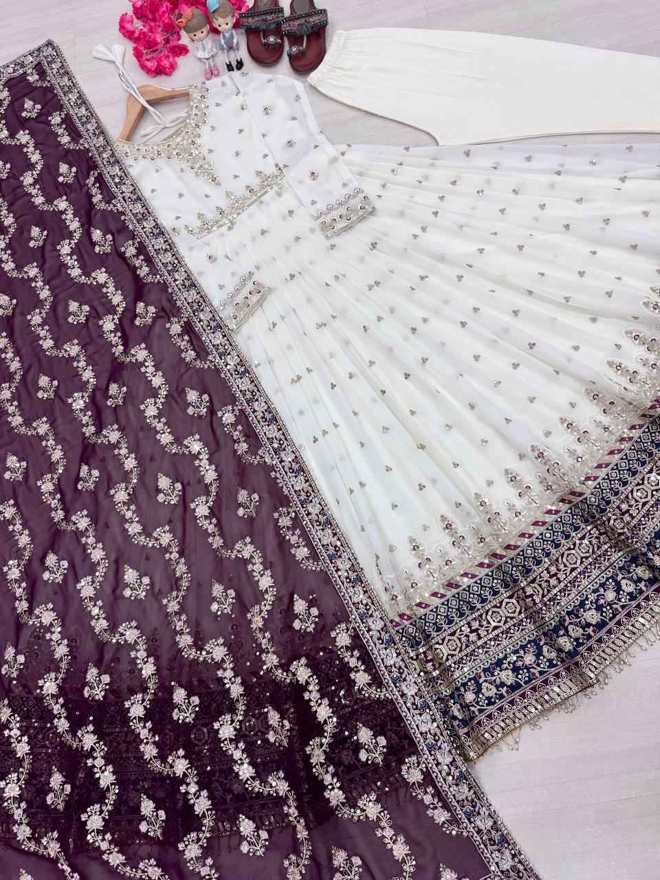 Exclusive Fully Stitch Purple Color Heavy Faux Georgette With Embroidery Sequence Work Designer Gown