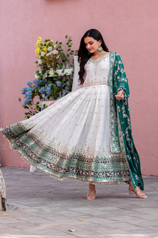 Exclusive Fully Stitch Aqua Green Color Heavy Faux Georgette With Embroidery Sequence Work Designer Gown