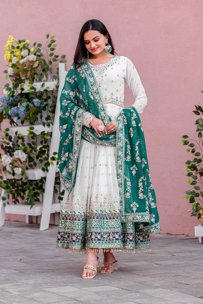 Exclusive Fully Stitch Aqua Green Color Heavy Faux Georgette With Embroidery Sequence Work Designer Gown