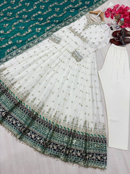 Exclusive Fully Stitch Aqua Green Color Heavy Faux Georgette With Embroidery Sequence Work Designer Gown