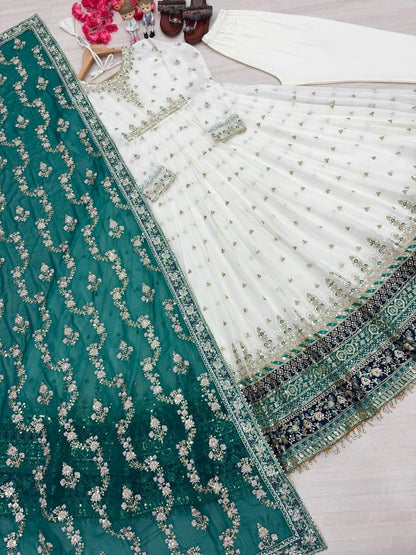 Exclusive Fully Stitch Aqua Green Color Heavy Faux Georgette With Embroidery Sequence Work Designer Gown