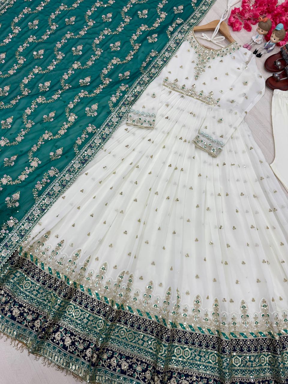 Exclusive Fully Stitch Aqua Green Color Heavy Faux Georgette With Embroidery Sequence Work Designer Gown