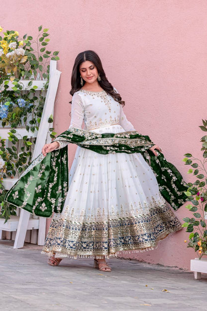 Exclusive Fully Stitch Green Color Heavy Faux Georgette With Embroidery Sequence Work Designer Gown