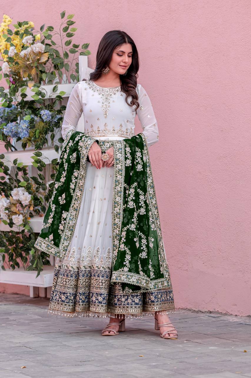 Exclusive Fully Stitch Green Color Heavy Faux Georgette With Embroidery Sequence Work Designer Gown