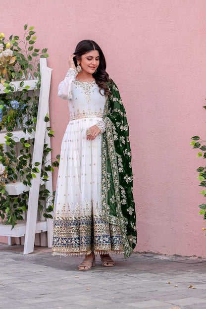 Exclusive Fully Stitch Green Color Heavy Faux Georgette With Embroidery Sequence Work Designer Gown