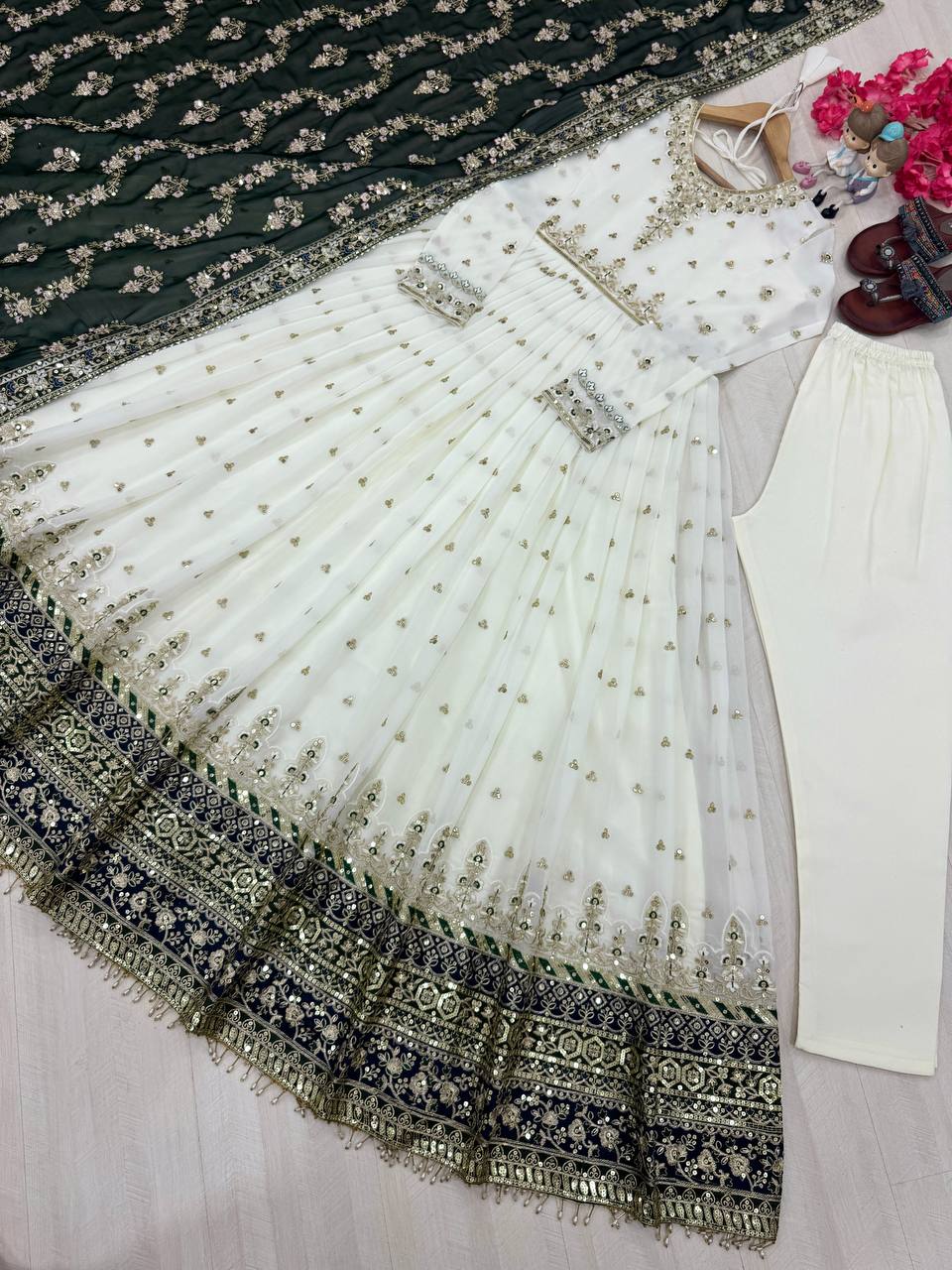 Exclusive Fully Stitch Green Color Heavy Faux Georgette With Embroidery Sequence Work Designer Gown