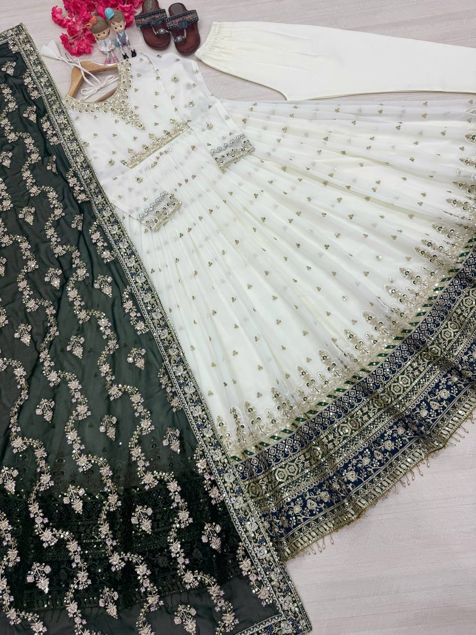 Exclusive Fully Stitch Green Color Heavy Faux Georgette With Embroidery Sequence Work Designer Gown