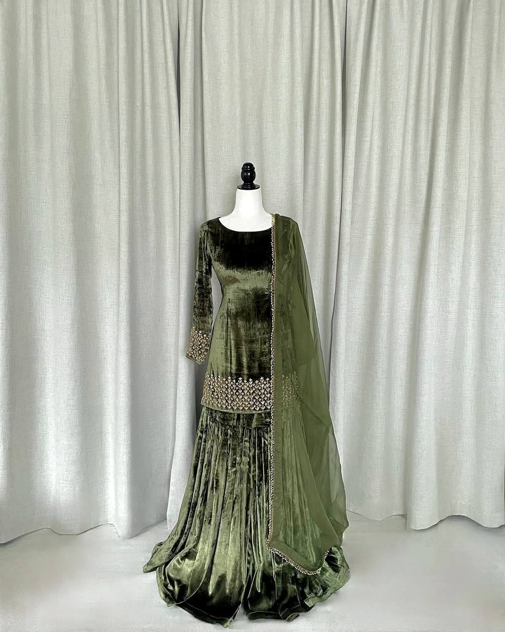 Designer Party Wear Heavy Viscose Velvet Top with Sharara Set