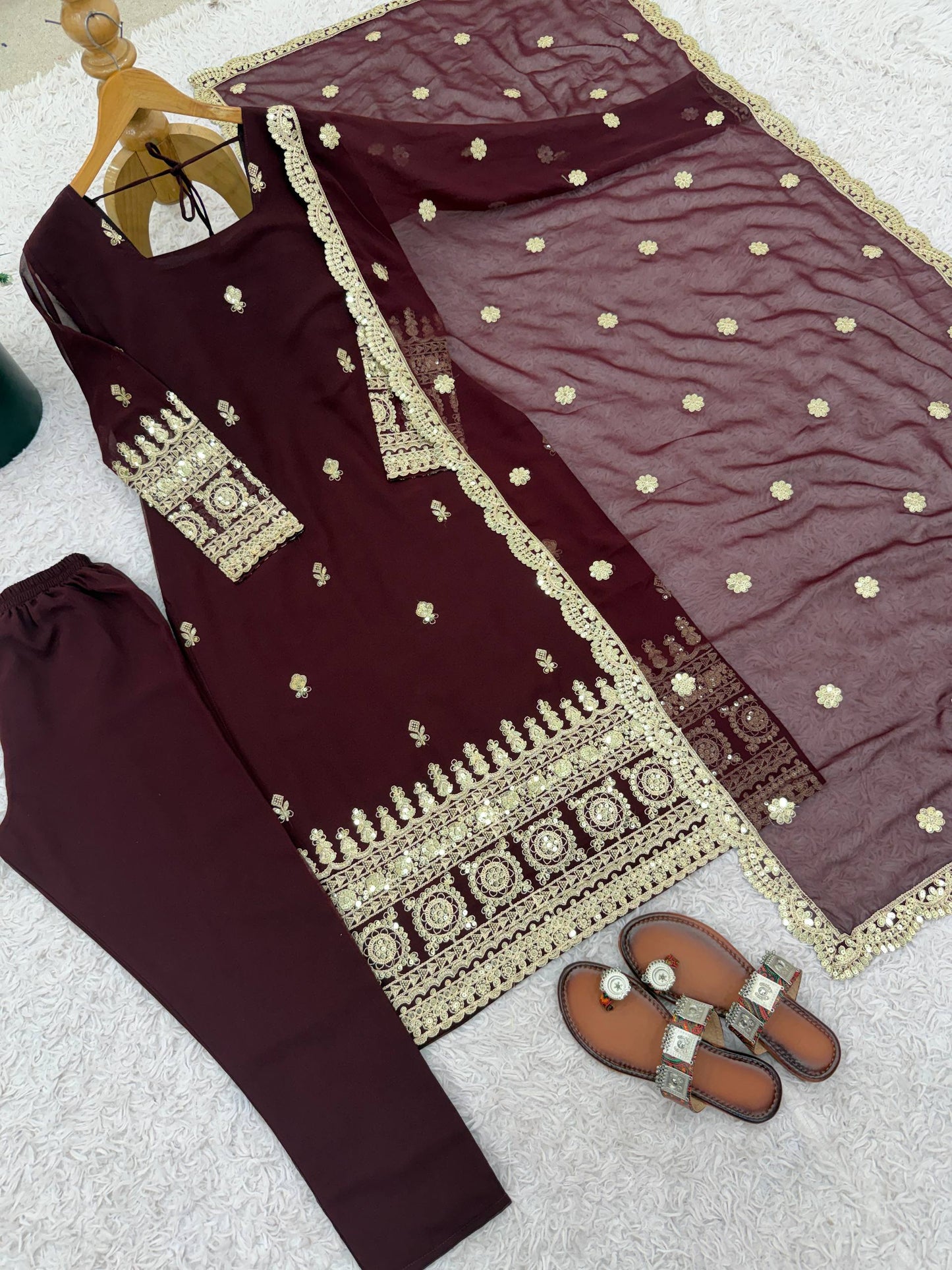 Festive Wear Brown Color Embroidered Salwar Suit