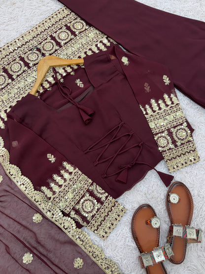 Festive Wear Brown Color Embroidered Salwar Suit