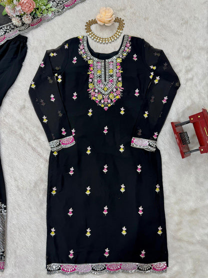 Festive Wear Black Color Faux Georgette And Thread With Sequence Work Sharara Suit