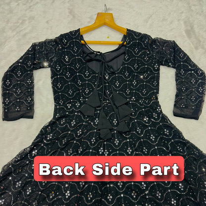 Party Wear Black Color Faux Blooming Sequins And Thread Embroidered Work Anarkali Suit