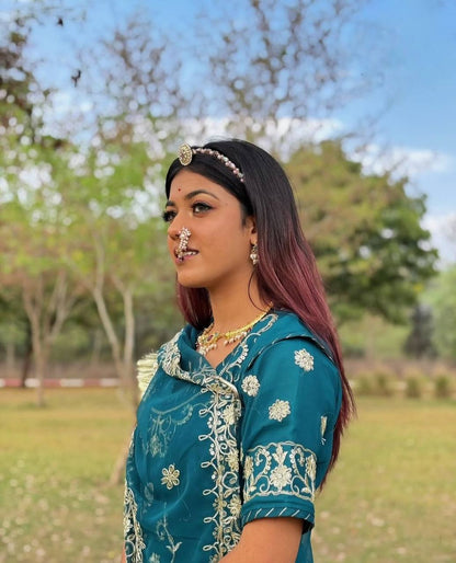 Party Wear Teal Blue Faux Georgette With Heavy Embroidery Coding Sequence Work Lehenga Choli