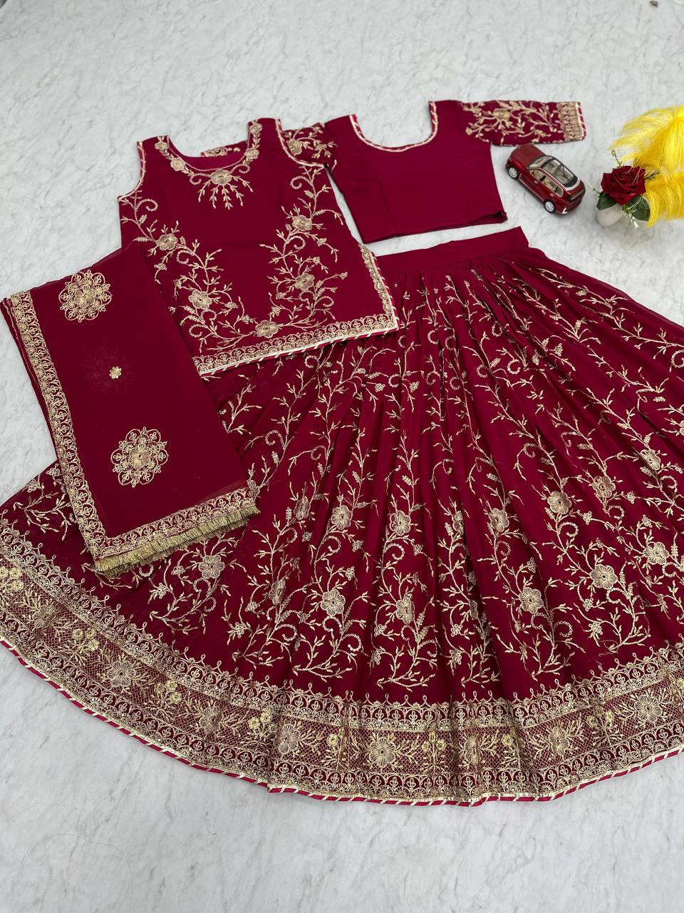 Party Wear Wine Faux Georgette With Heavy Embroidery Coding Sequence Work Lehenga Choli