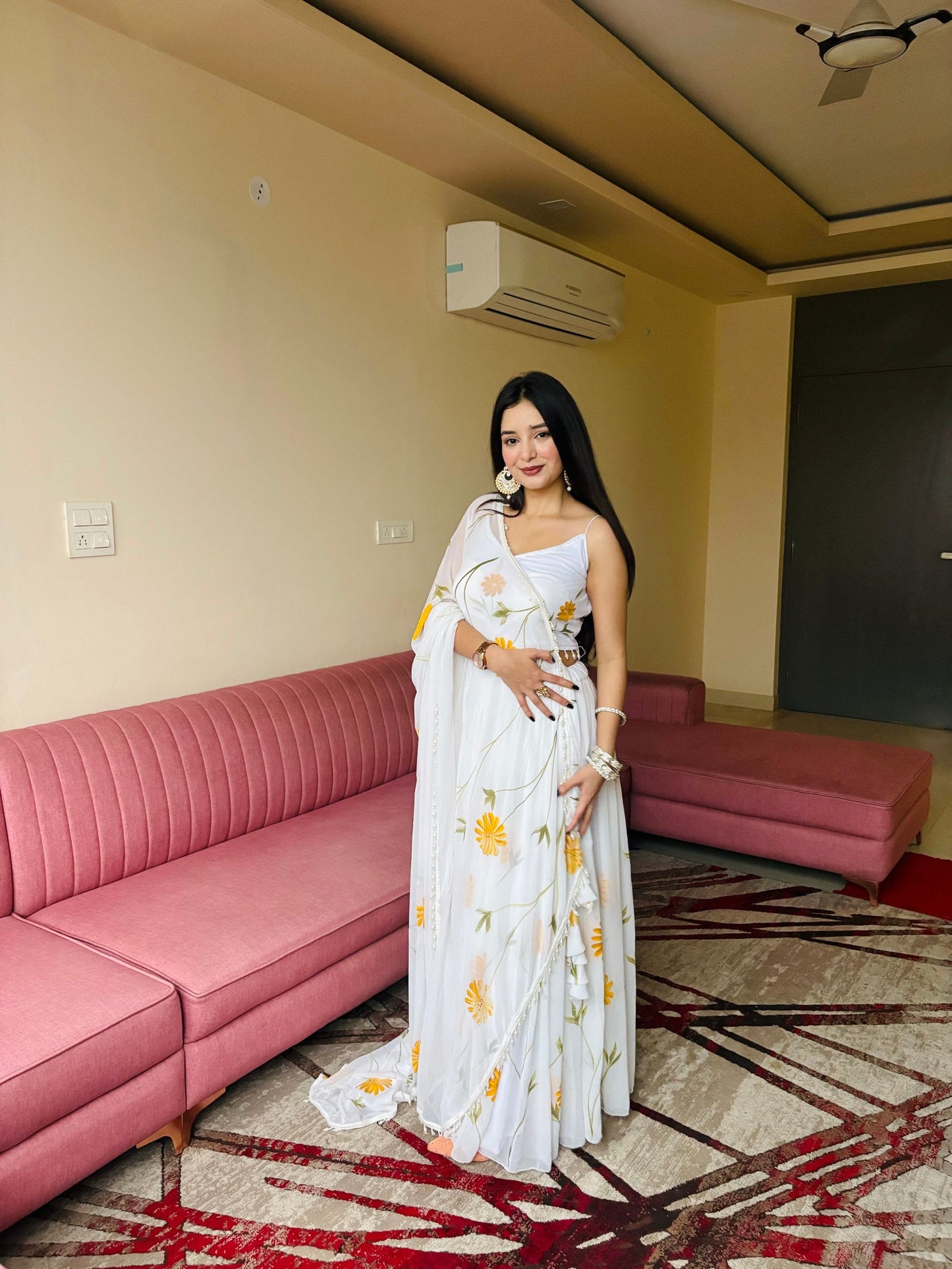 Function Wear Yellow Color Pure Organza Floral Printed Lehenga Choli