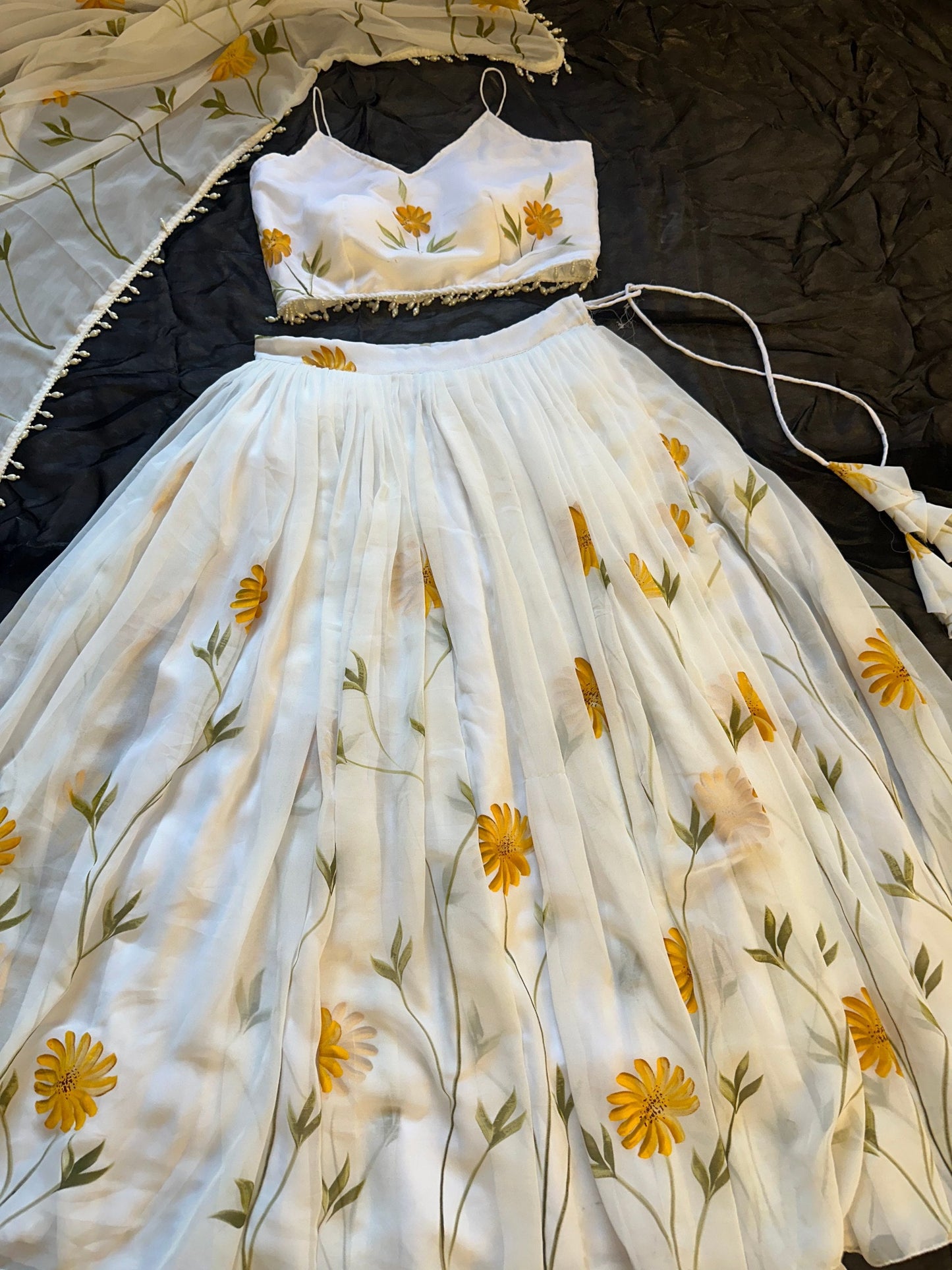 Function Wear Yellow Color Pure Organza Floral Printed Lehenga Choli