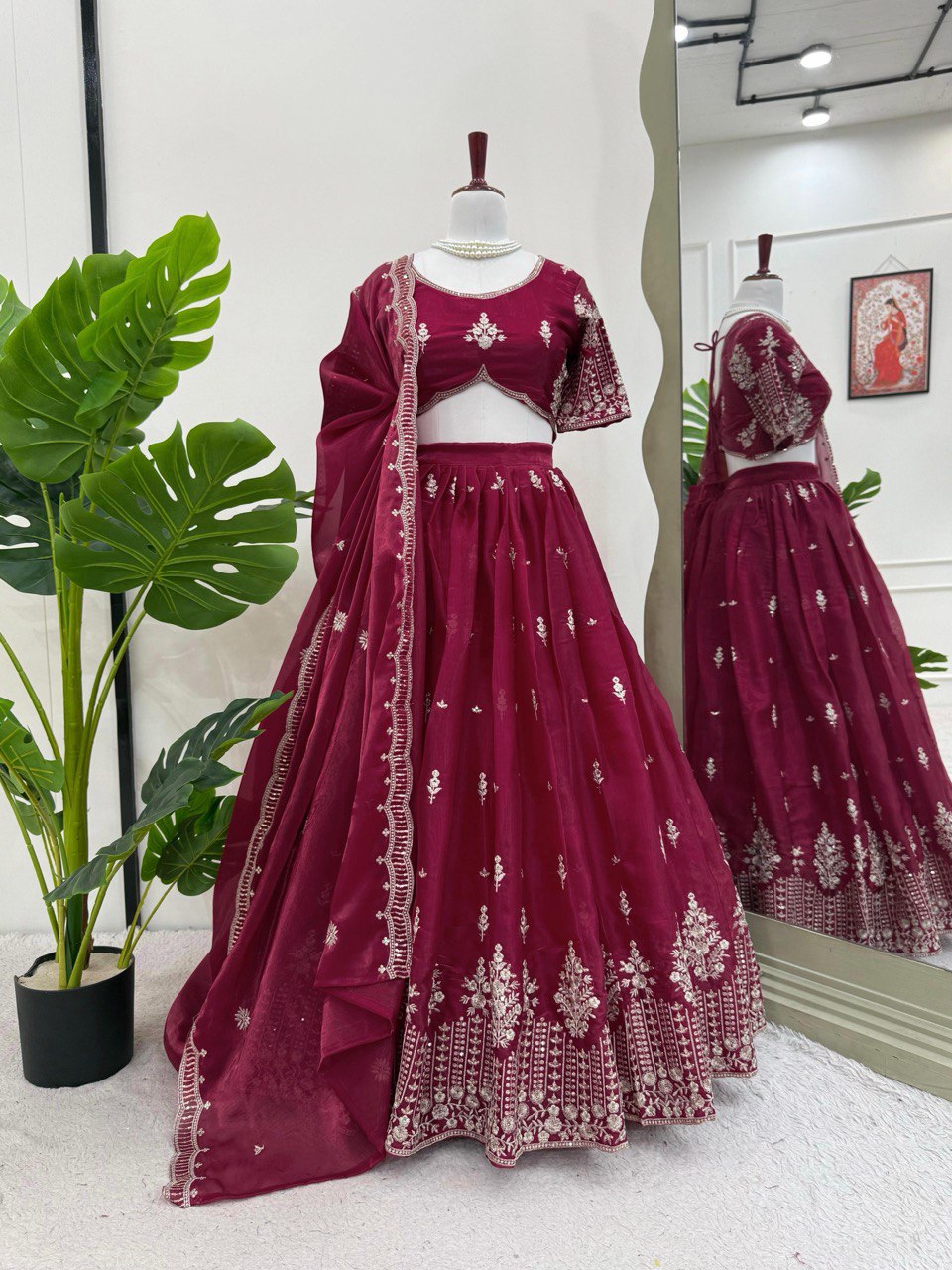 Ceremony Wear Maroon Color Jimmy Choo And Thread With Sequence Work Lehenga Choli