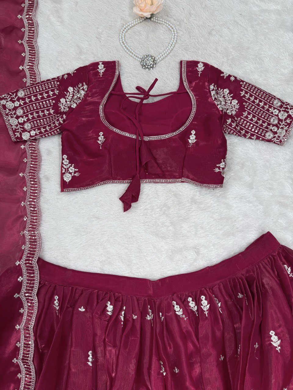 Ceremony Wear Maroon Color Jimmy Choo And Thread With Sequence Work Lehenga Choli
