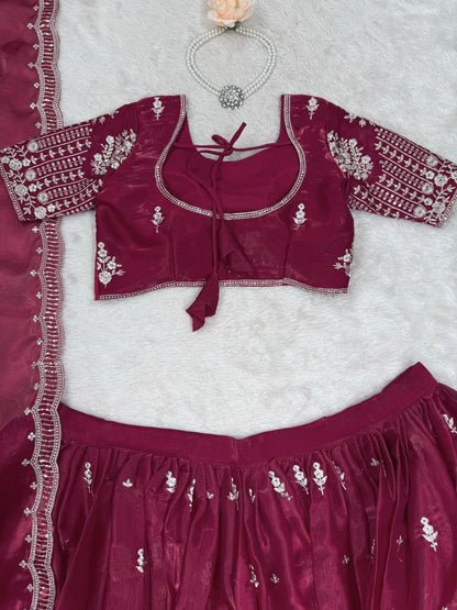 Ceremony Wear Maroon Color Jimmy Choo And Thread With Sequence Work Lehenga Choli