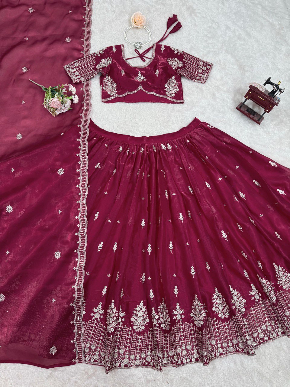 Ceremony Wear Maroon Color Jimmy Choo And Thread With Sequence Work Lehenga Choli