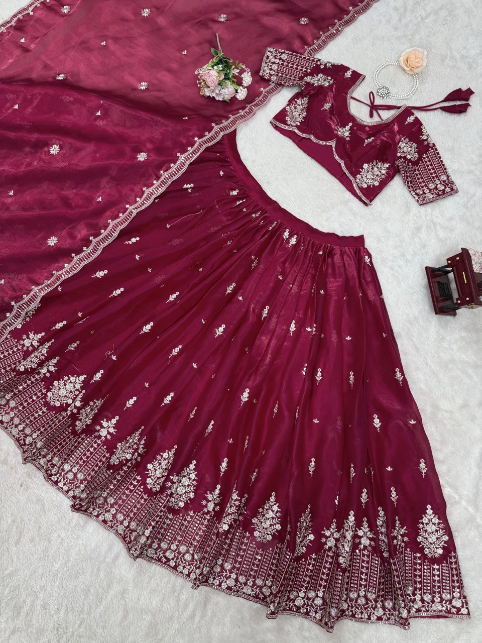 Ceremony Wear Maroon Color Jimmy Choo And Thread With Sequence Work Lehenga Choli