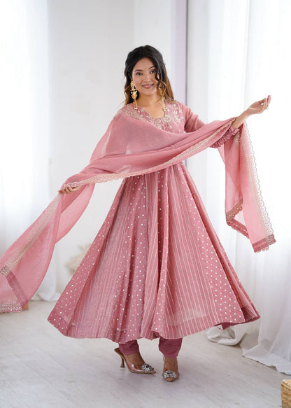 Arti Chauhan's Peach Color Embroideredr Anarkali Gown