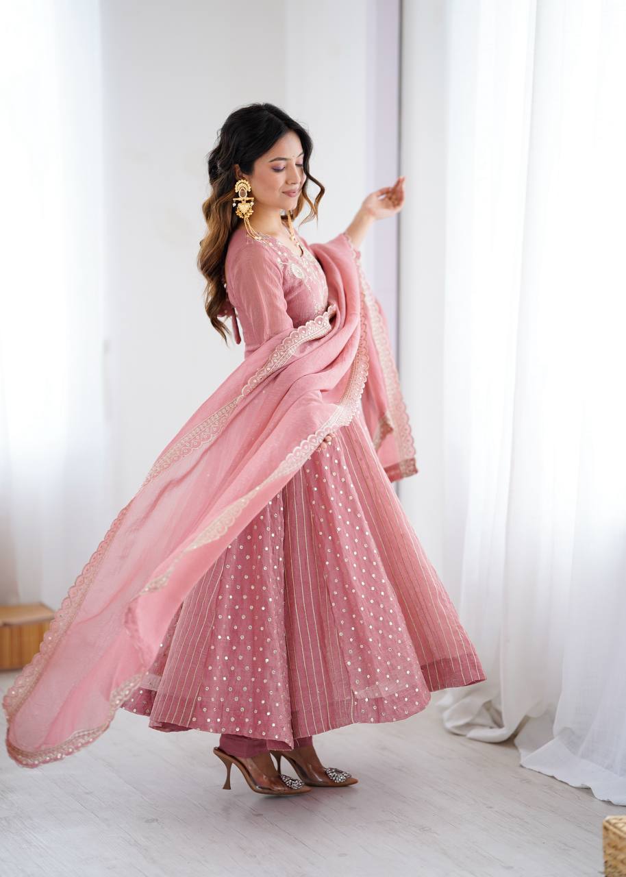 Arti Chauhan's Peach Color Embroideredr Anarkali Gown