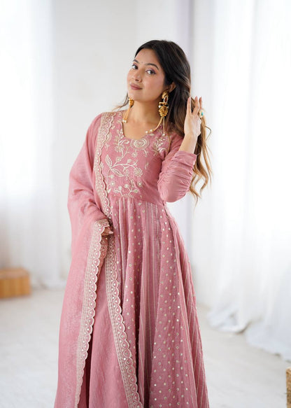 Arti Chauhan's Peach Color Embroideredr Anarkali Gown