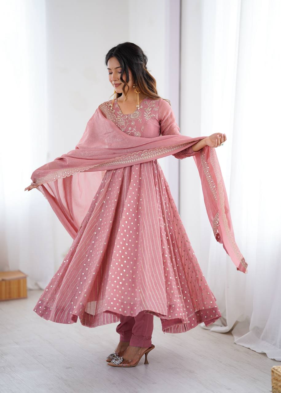 Arti Chauhan's Peach Color Embroideredr Anarkali Gown