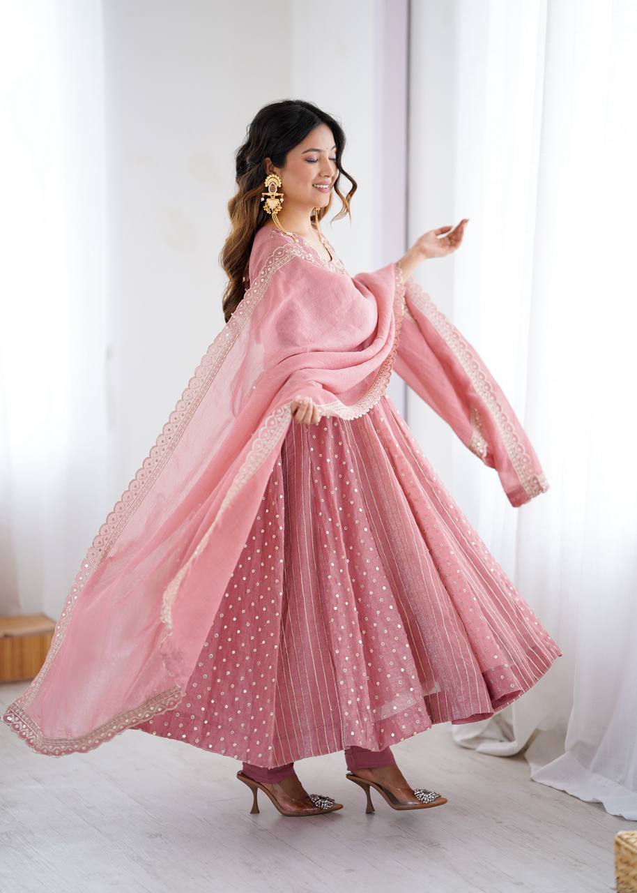 Arti Chauhan's Peach Color Embroideredr Anarkali Gown