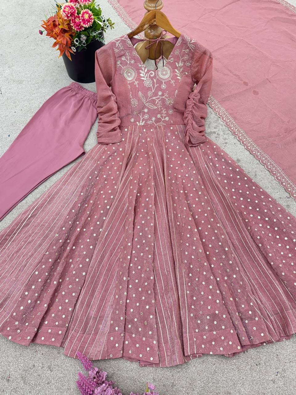 Arti Chauhan's Peach Color Embroideredr Anarkali Gown